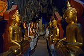 Inle Lake Myanmar. Pindaya, the famous Shwe Oo Min pagoda, a natural cave filled with thousands of gilded Buddha statues. 